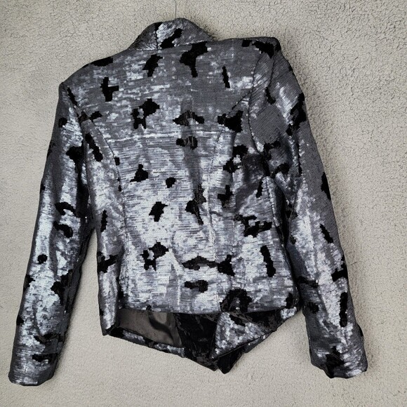 Bebe Kardashian Jacket Blazer M Asymmetric Zipper Sequin Swiftie Moto Mob Wife - Picture 3 of 16